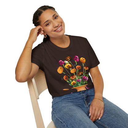 Halloween Pumpkin Bouquet T-Shirt, Cute Fall Tee, Unisex Graphic Shirt, Ideal for Halloween Parties, Seasonal Gift Idea