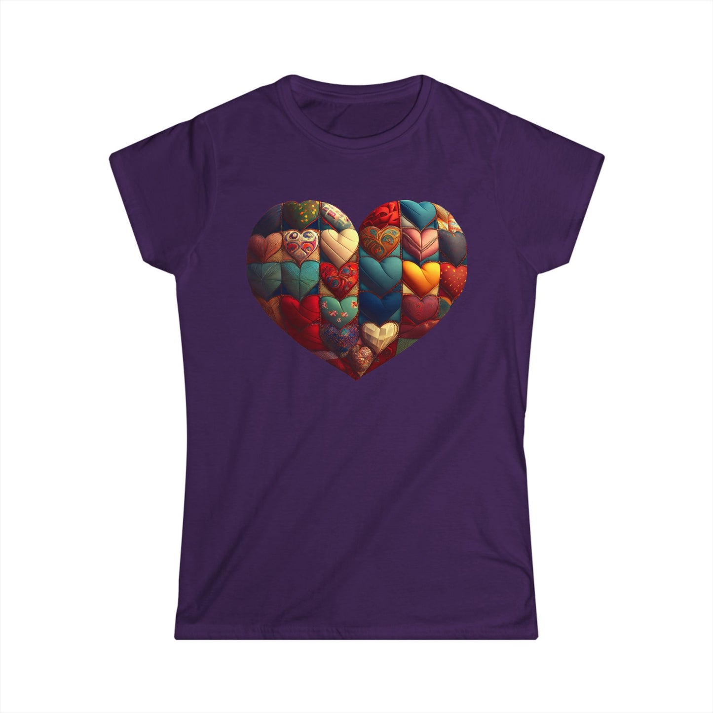 Women's Heart Patchwork Tee — Colorful Quilted Heart Graphic Shirt