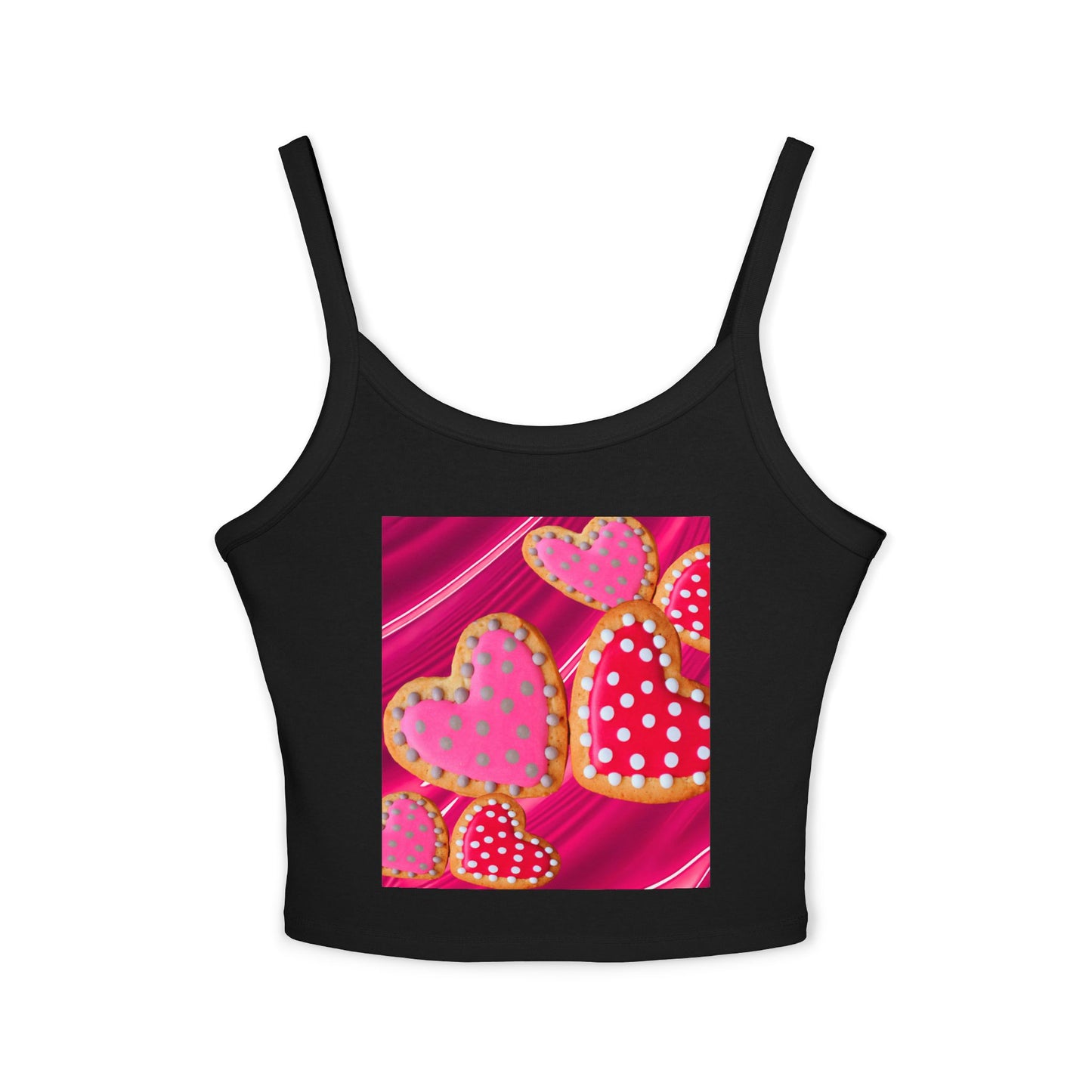 Valentine's Day Heart Print Tank Top, Cute Summer Top, Women's Spaghetti Strap Shirt, Fun Gift for Her, Sweetheart Gift