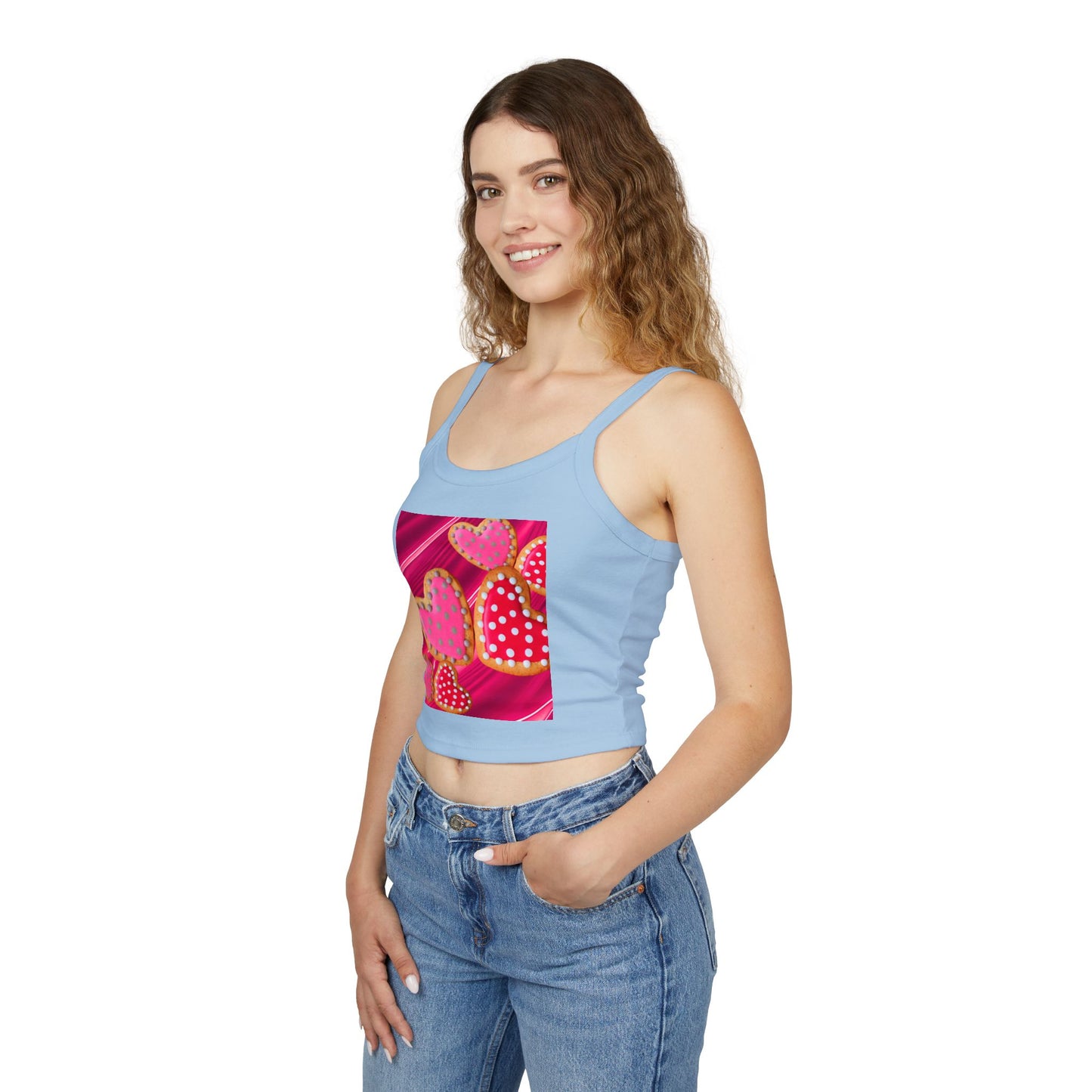 Valentine's Day Heart Print Tank Top, Cute Summer Top, Women's Spaghetti Strap Shirt, Fun Gift for Her, Sweetheart Gift
