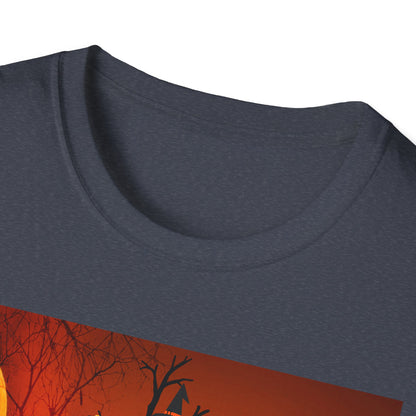 Halloween Pumpkin Tree T-Shirt, Unisex Softstyle Tee for Halloween, Spooky Vibes, Autumn Fashion, Fall Celebration Shirt