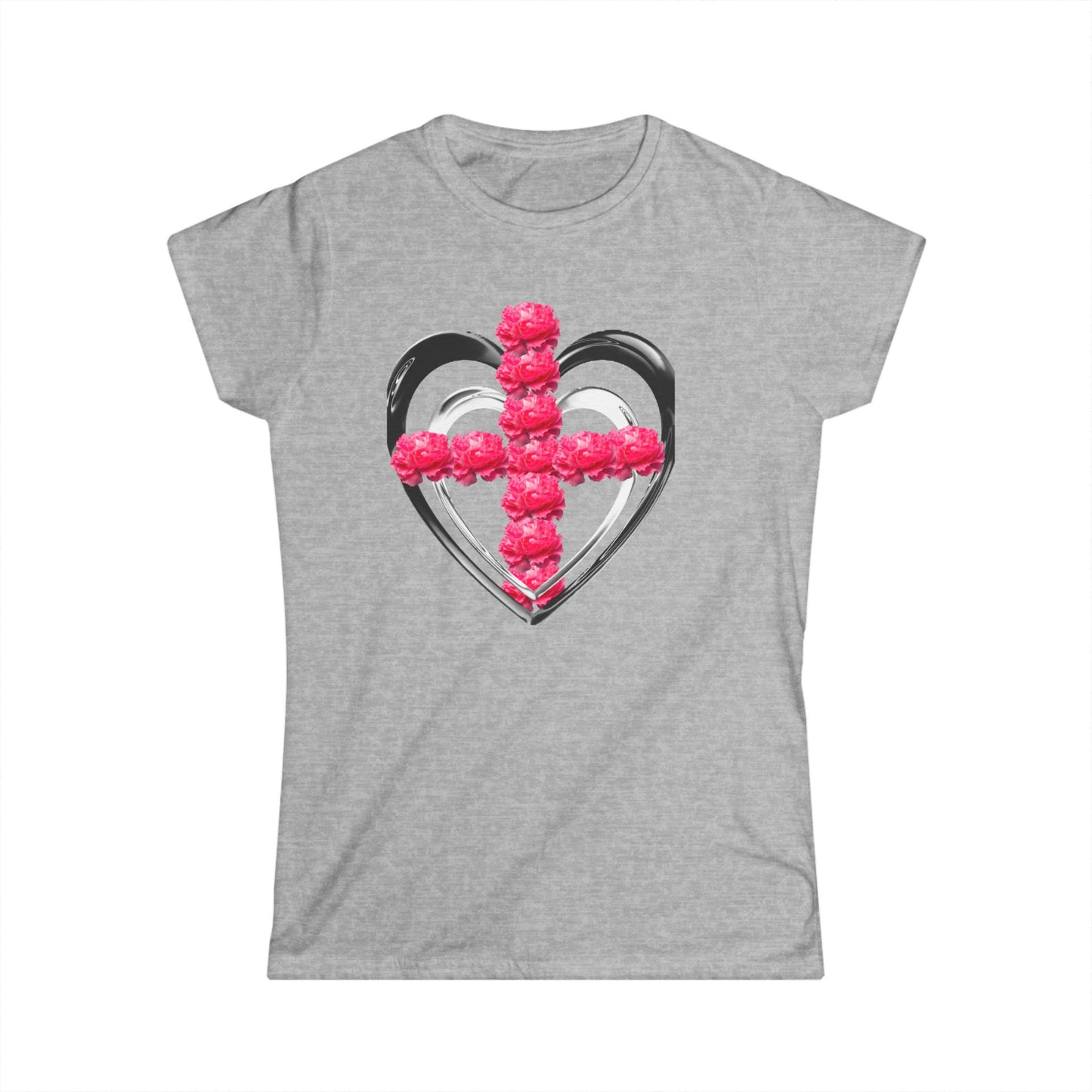 Heart Cross Floral Tee — Women's Christian Floral T-Shirt