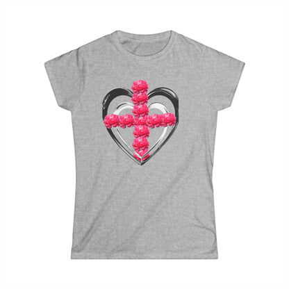Heart Cross Floral Tee — Women's Christian Floral T-Shirt