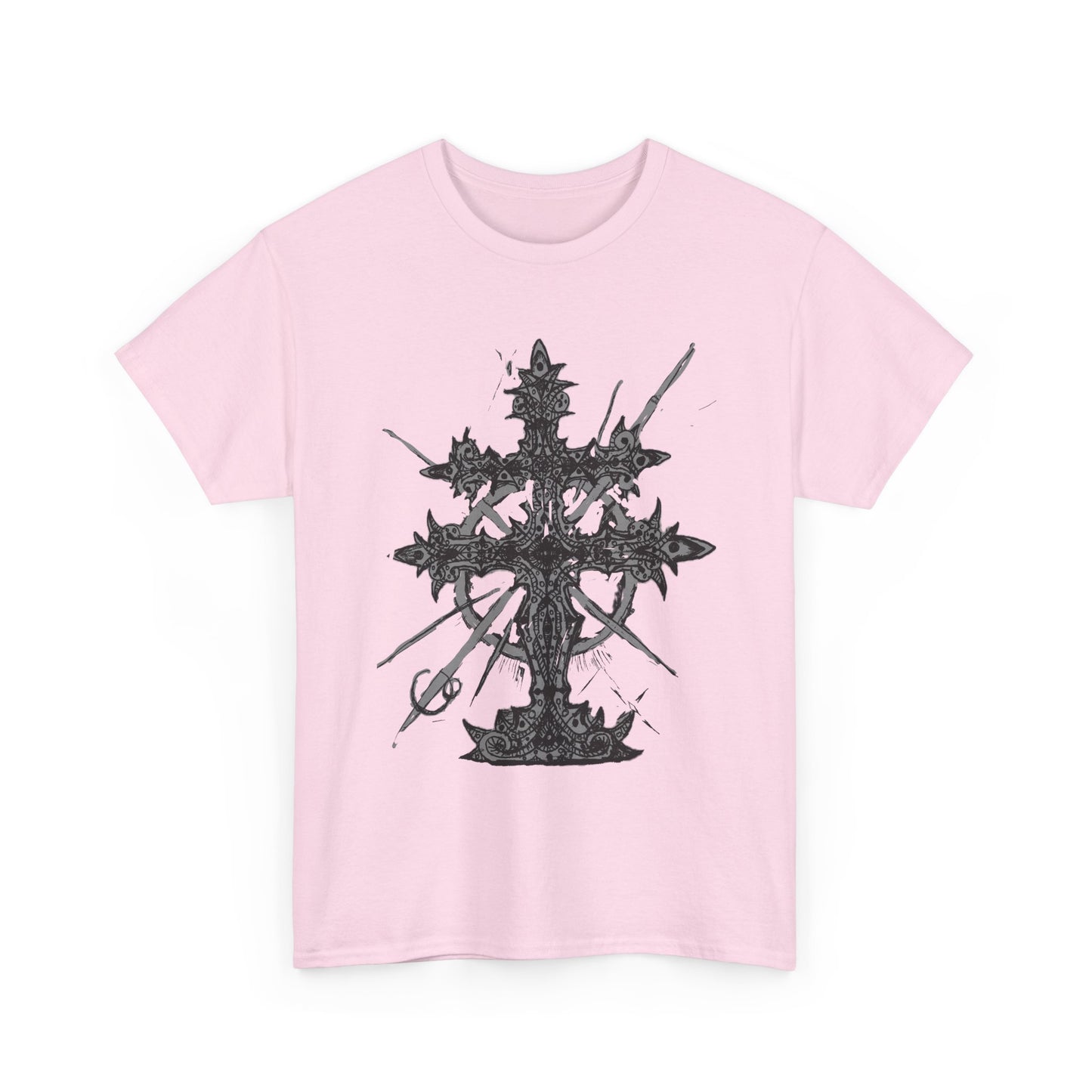 Gothic Cross Graphic T-Shirt — Dark Ornate Church Cross Tee
