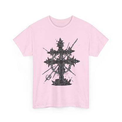 Gothic Cross Graphic T-Shirt — Dark Ornate Church Cross Tee