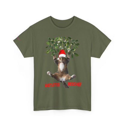 Christmas Cat & Mistletoe Tee — "Mistletoe Mischief" Holiday T-Shirt