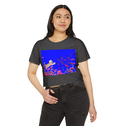 KITTY PLAYS WITH BUTTERFLIES Festival Crop Top