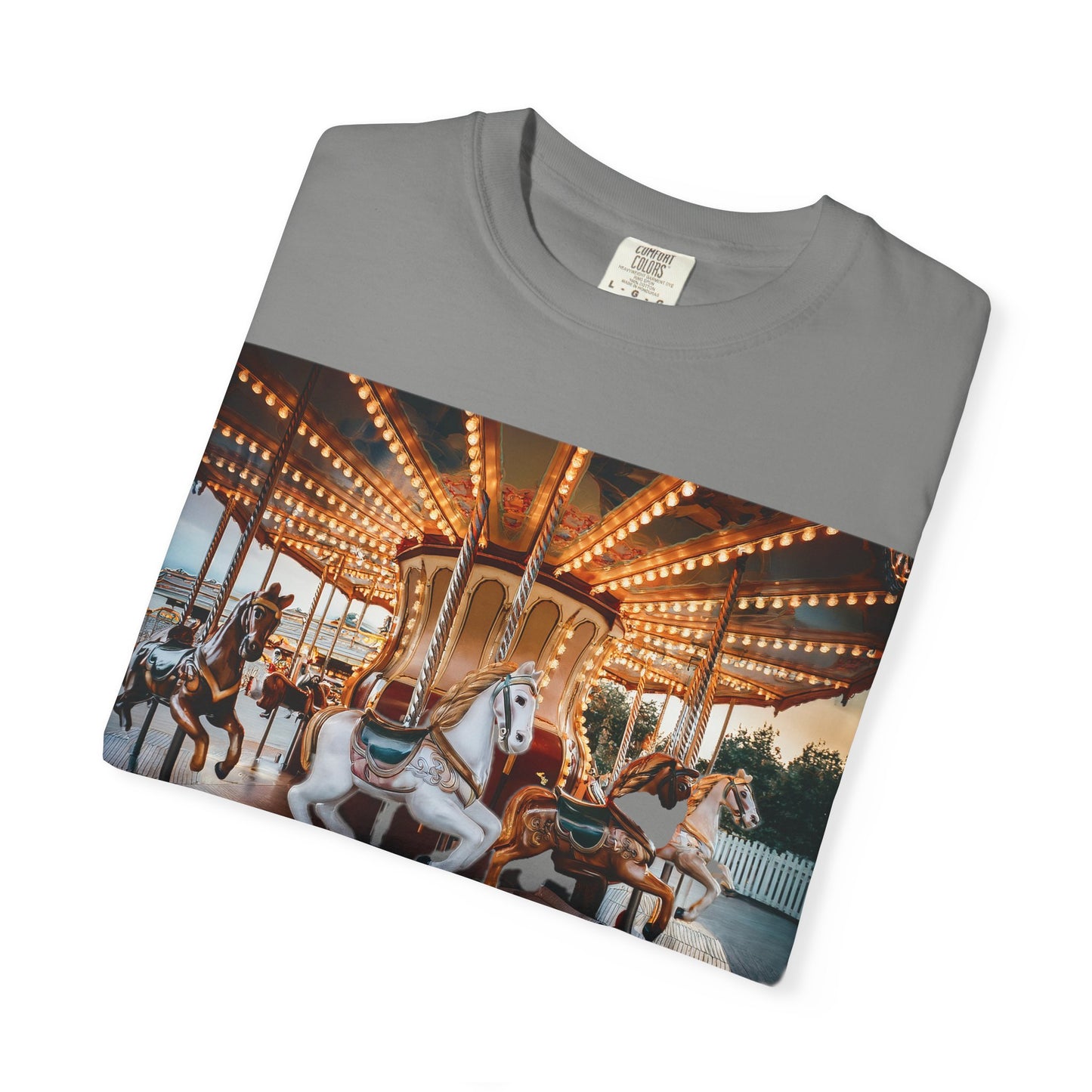 Vintage Full Carousel Horse Design Garment-Dyed T-shirt