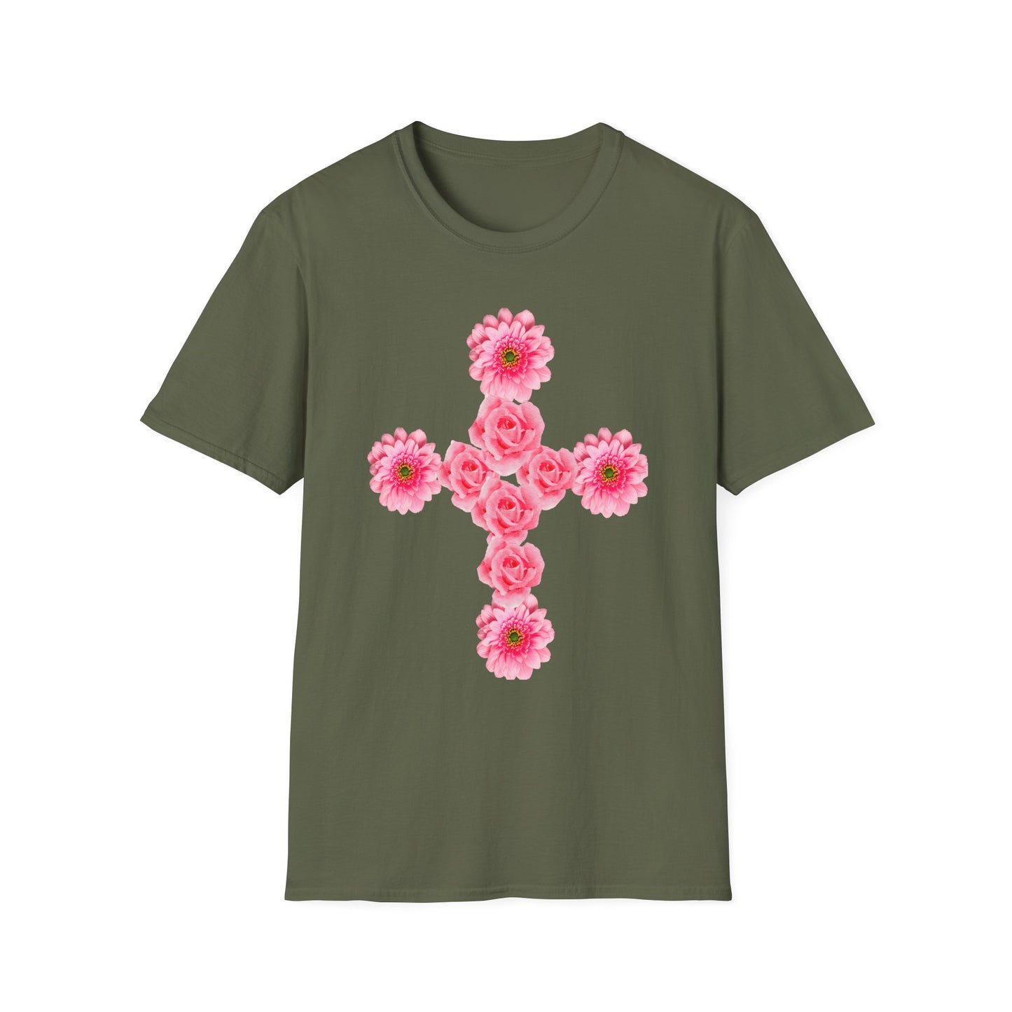 Floral Pink Rose Cross T-Shirt