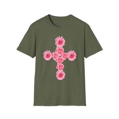 Floral Pink Rose Cross T-Shirt
