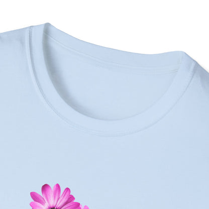 Floral Metal Futuristic Twist T‑Shirt — Pink Daisy Vine Graphic Tee