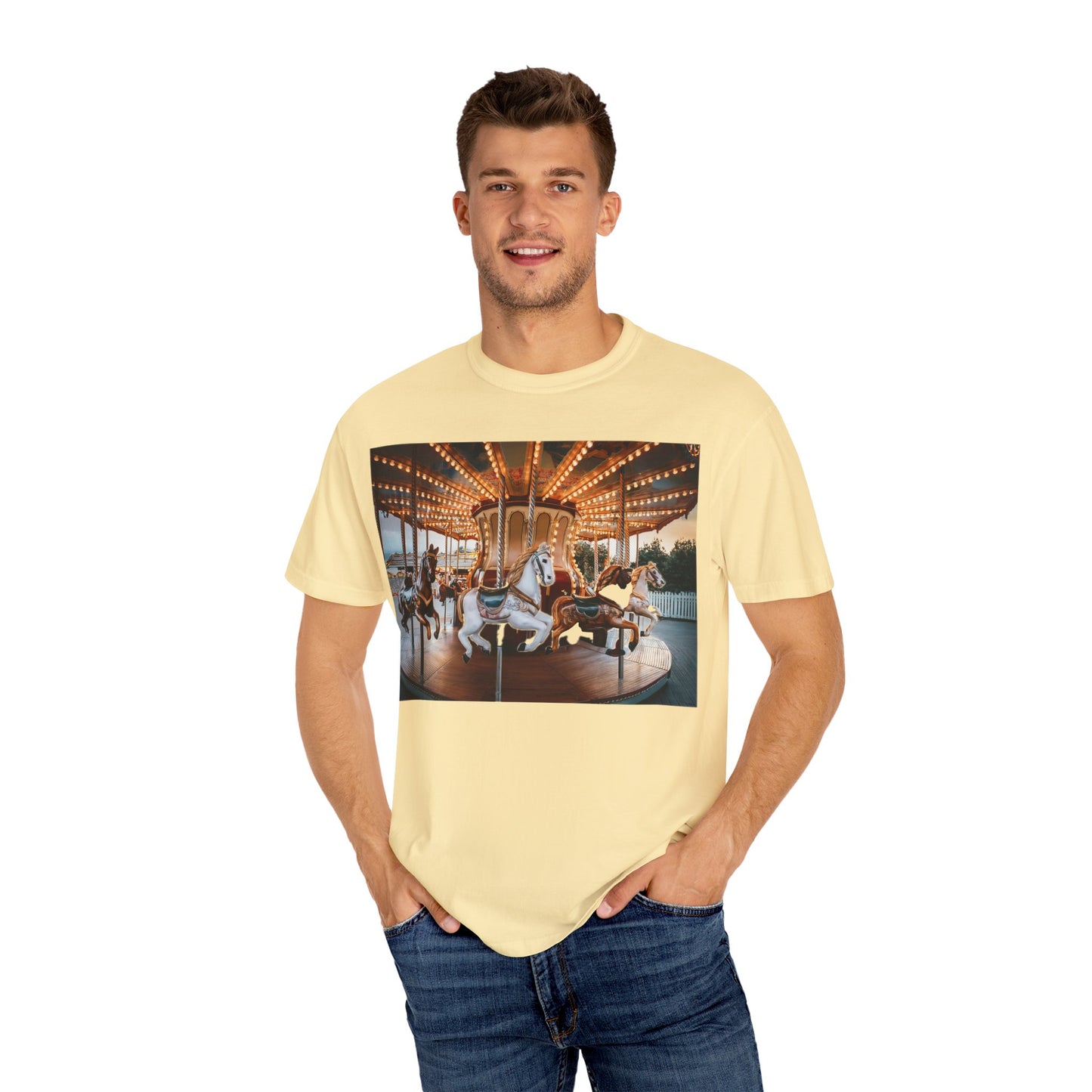 Vintage Full Carousel Horse Design Garment-Dyed T-shirt