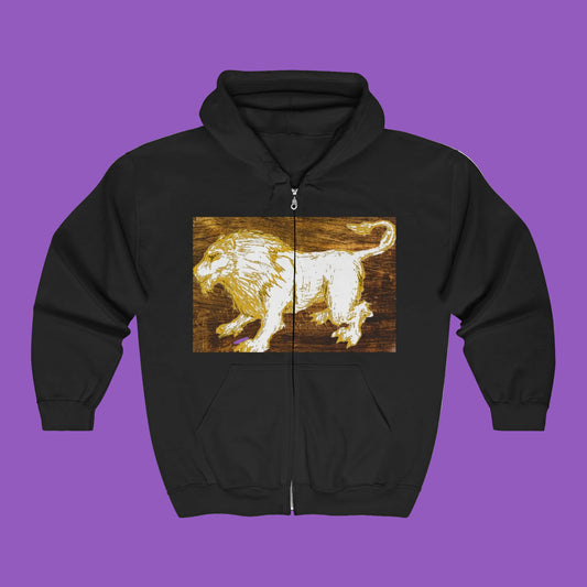 Majestic Lion Zip-Up Sweatshirt - Unisex Full Zip Hoodie