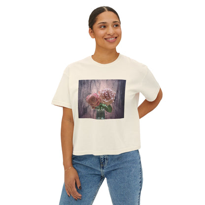 Floral Women's Boxy Tee, Casual Top, Gift for Her, Summer Style, Vintage Bloom Graphic Tee, Everyday Wear