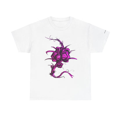 Purple Floral Unisex Heavy Cotton Tee - Artistic Graphic Shirt