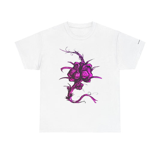 Purple Floral Unisex Heavy Cotton Tee - Artistic Graphic Shirt