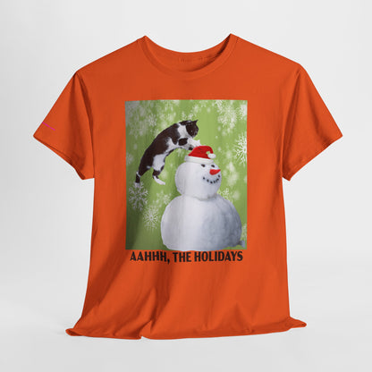 Holiday Cat T‑Shirt – “Aahhh, The Holidays” Funny Snowman Cat Tee
