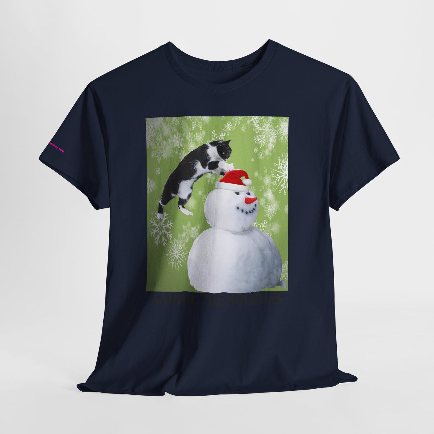 Holiday Cat T‑Shirt – “Aahhh, The Holidays” Funny Snowman Cat Tee