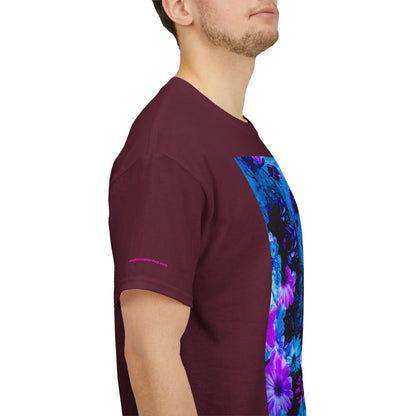 Fluorescent Floral Tee — Neon Blue & Purple Garden T-Shirt