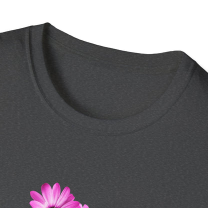 Floral Metal Futuristic Twist T‑Shirt — Pink Daisy Vine Graphic Tee
