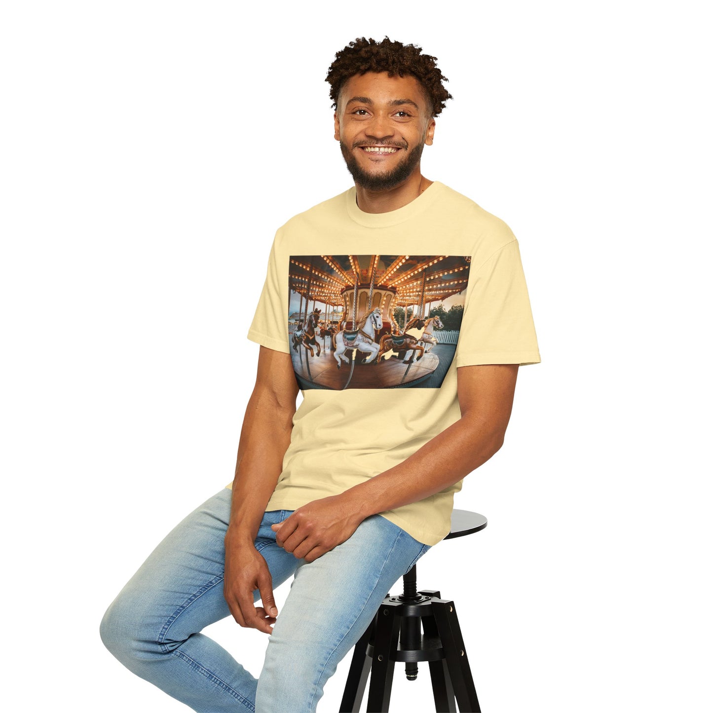 Vintage Full Carousel Horse Design Garment-Dyed T-shirt