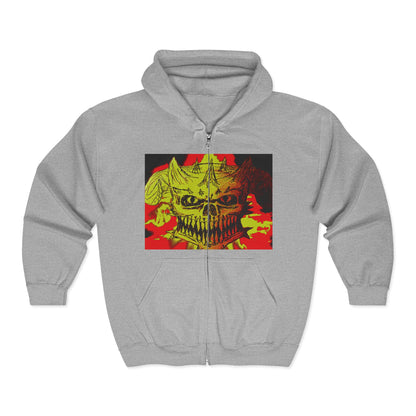 Skull Flame Zip Hoodie — Grunge Horror Graphic