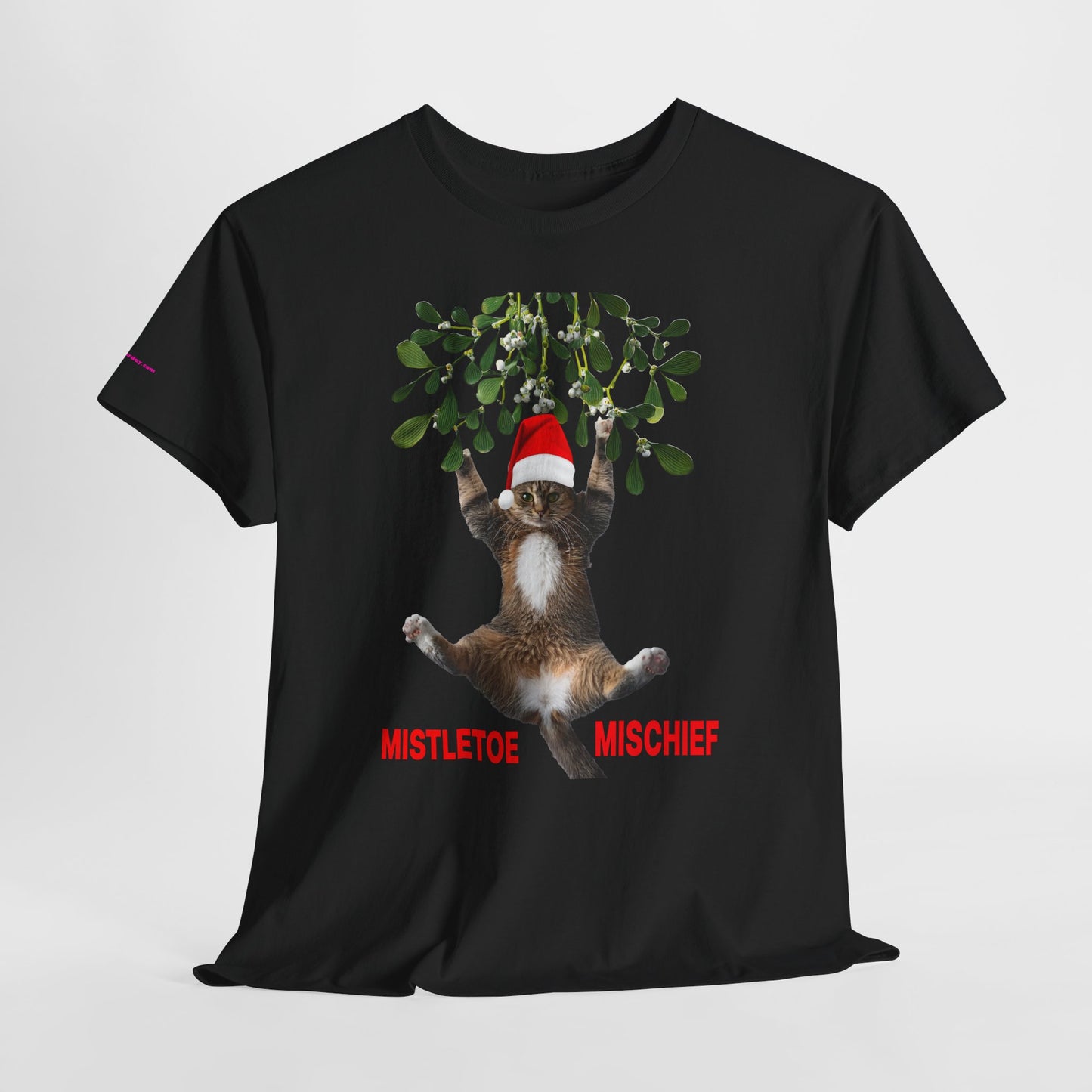 Christmas Cat & Mistletoe Tee — "Mistletoe Mischief" Holiday T-Shirt
