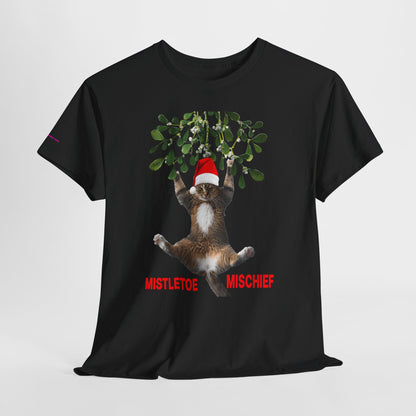 Christmas Cat & Mistletoe Tee — "Mistletoe Mischief" Holiday T-Shirt