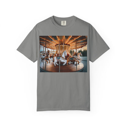 Vintage Full Carousel Horse Design Garment-Dyed T-shirt