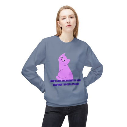 Cat Energy Sweatshirt, Cozy Unisex Crewneck, Funny Cat Lover Gift, Relaxed Fit Pullover, Perfect for Cat Lovers and Introverts
