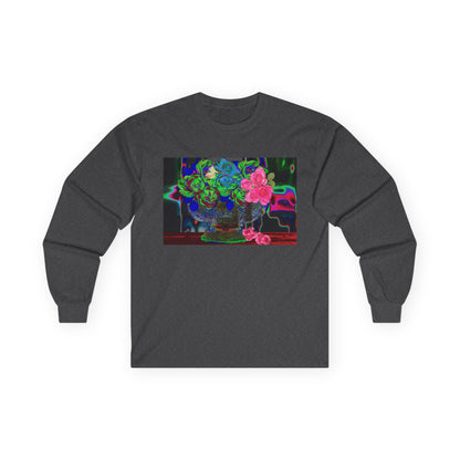Vibrant Hybrid Floral Long Sleeve Tee, Artistic Apparel, Gift for Flower Lovers, Unique Graphic Tee, Colorful Fashion Statement, Perfect for Spring