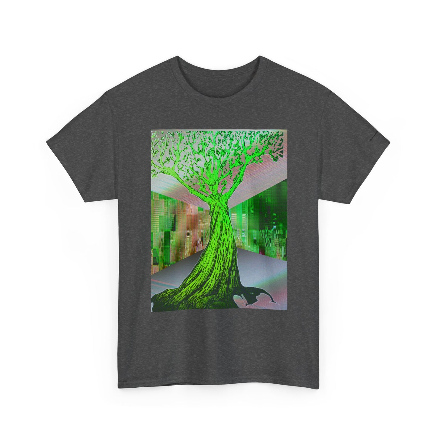 Green Neon Tree Graphic Tee – Surreal Nature Art T-Shirt