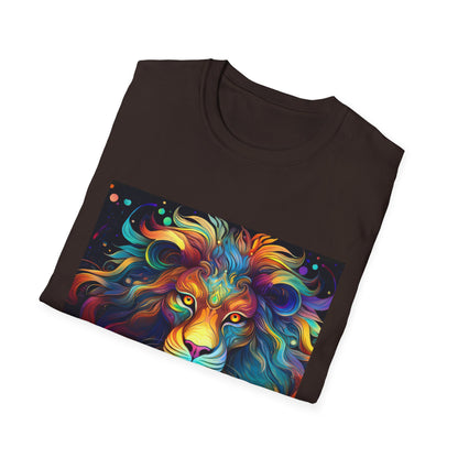 Colorful Leo Unisex Softstyle T-Shirt, Lion Graphic Tee for Animal Lovers, Astrology Shirt, Bold Art Wear, Gift for Leo Zodiac Fans