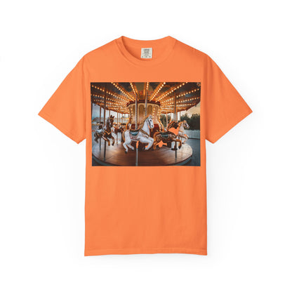Vintage Full Carousel Horse Design Garment-Dyed T-shirt