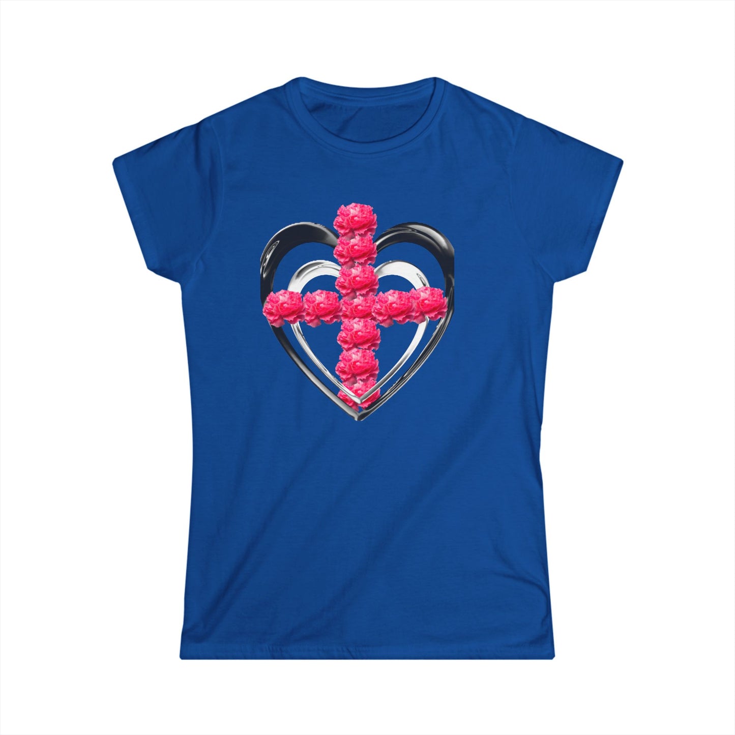 Heart Cross Floral Tee — Women's Christian Floral T-Shirt