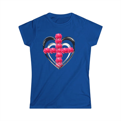 Heart Cross Floral Tee — Women's Christian Floral T-Shirt
