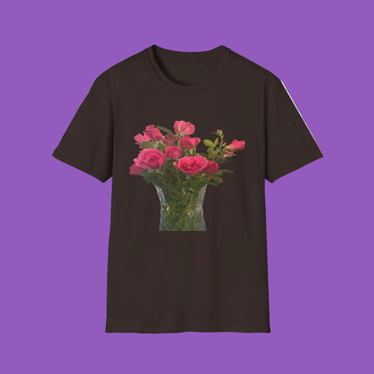 Floral Long Stemmed Red Roses Bouquet T-Shirt, Softstyle Tee Inspired by Nature, Gift for Garden Lovers, Spring/Summer Fashion, Flowers Design