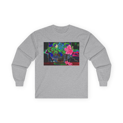 Vibrant Abstract Hybrid Floral Long Sleeve Tee, Artistic Apparel, Gift for Flower Lovers, Unique Graphic Tee, Colorful Fashion Statement, Perfect for Spring