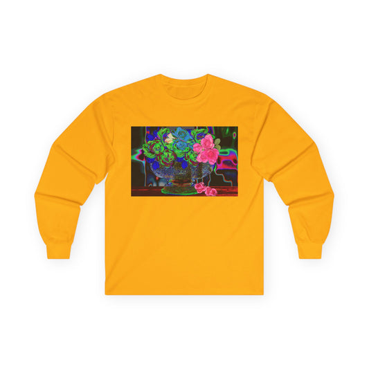 Vibrant Hybrid Floral Long Sleeve Tee, Artistic Apparel, Gift for Flower Lovers, Unique Graphic Tee, Colorful Fashion Statement, Perfect for Spring