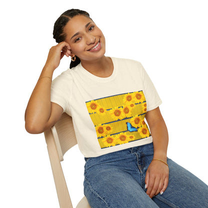 Sunflower & Butterfly Unisex T-Shirt | Floral Graphic Tee, Summer Fashion, Nature Lover Gift, Cute Casual Wear, Birthday Present