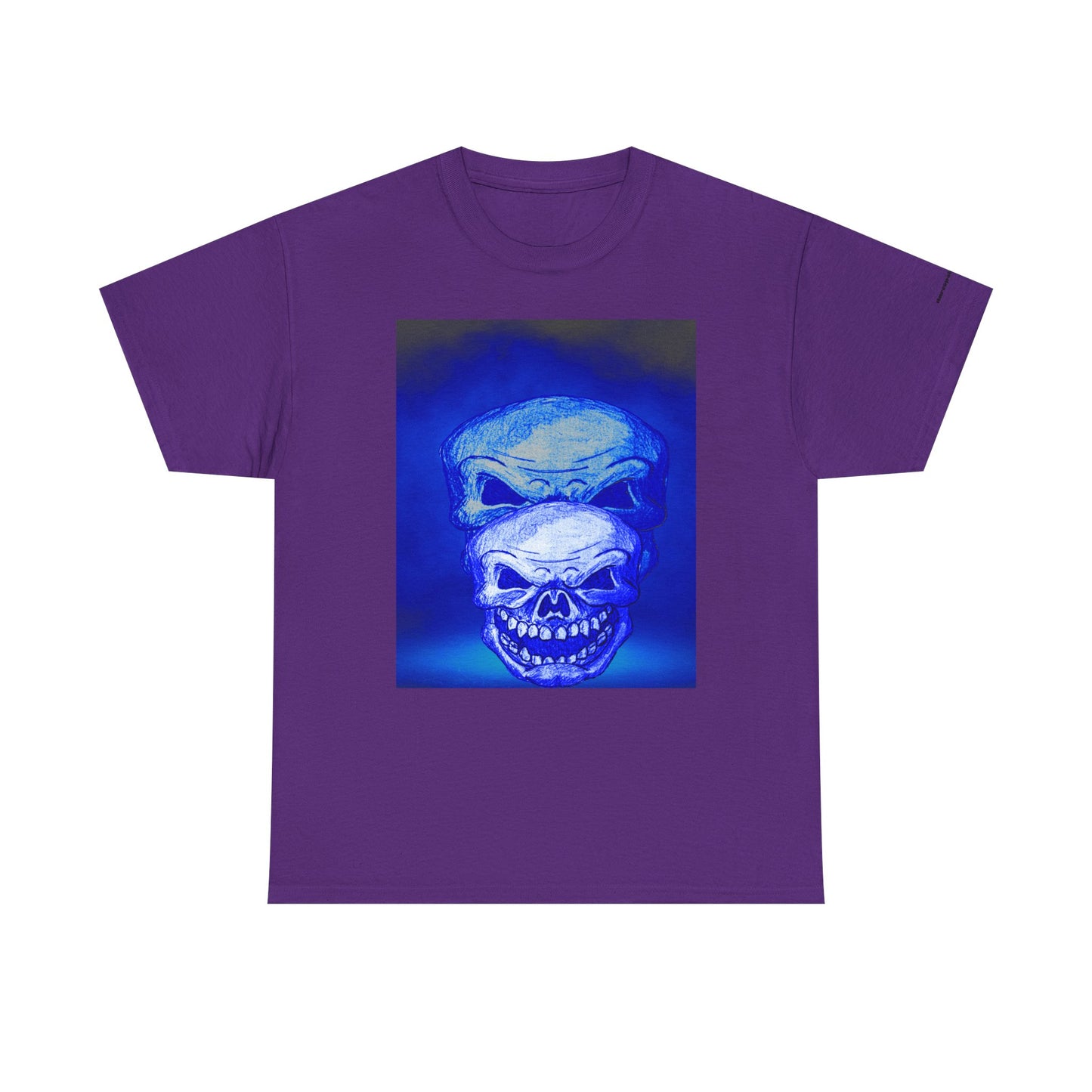 Skull Double Exposure Tee — Neon Blue Horror Graphic T-Shirt