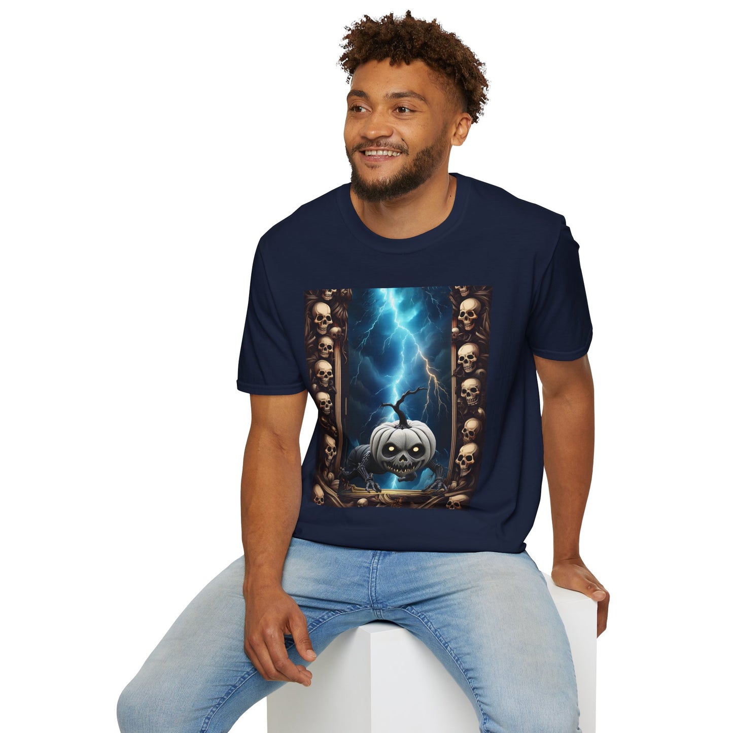 Spooky Skull Pumpkin Crawls from Frame T-Shirt, Halloween Shirt, Unisex Graphic Tee, Casual Halloween Wear, Fall Fashion