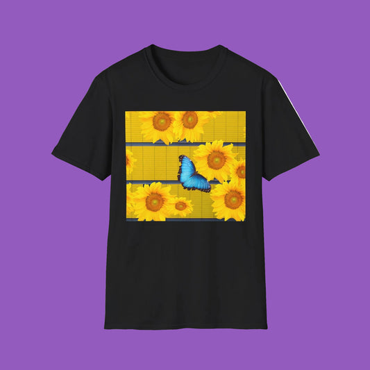 Sunflower & Butterfly Unisex T-Shirt | Floral Graphic Tee, Summer Fashion, Nature Lover Gift, Cute Casual Wear, Birthday Presenti