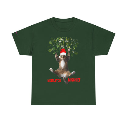 Christmas Cat & Mistletoe Tee — "Mistletoe Mischief" Holiday T-Shirt