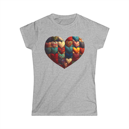 Women's Heart Patchwork Tee — Colorful Quilted Heart Graphic Shirt