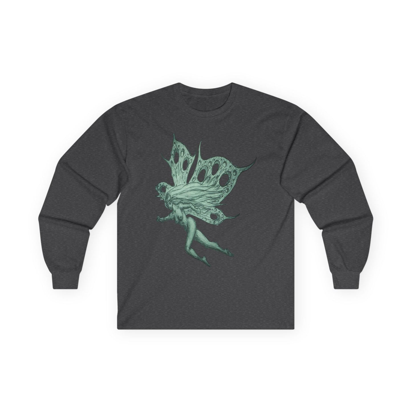 Green Fairy Wings Long Sleeve Tee — Ethereal Nature Graphic Shirt