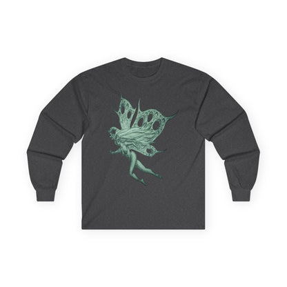 Green Fairy Wings Long Sleeve Tee — Ethereal Nature Graphic Shirt