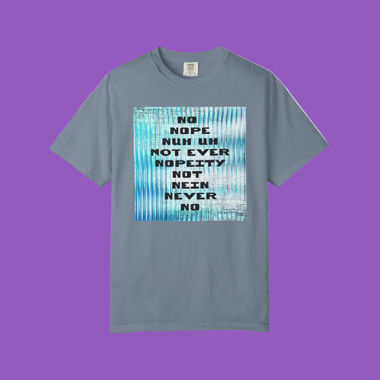 Nope Graphic T-Shirt — Retro Blue Tie-Dye Statement Tee