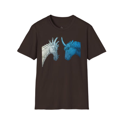 Fantasy Creatures Unisex T-Shirt - Unicorn vs Dragon Design