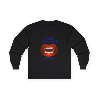 Vampire Humor Long Sleeve Tee, Unisex Halloween T-Shirt, Spooky Party, Funny Gift, Graphic Tee for Vampire Lovers, Casual Wear